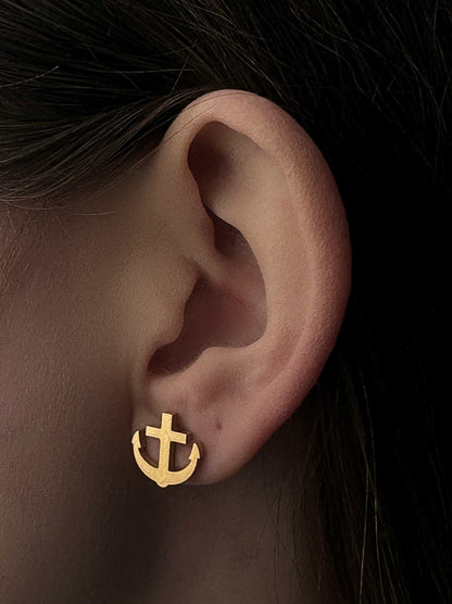 Anchor gold steel earrings