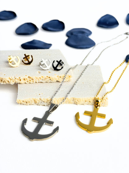 Anchor gold steel earrings