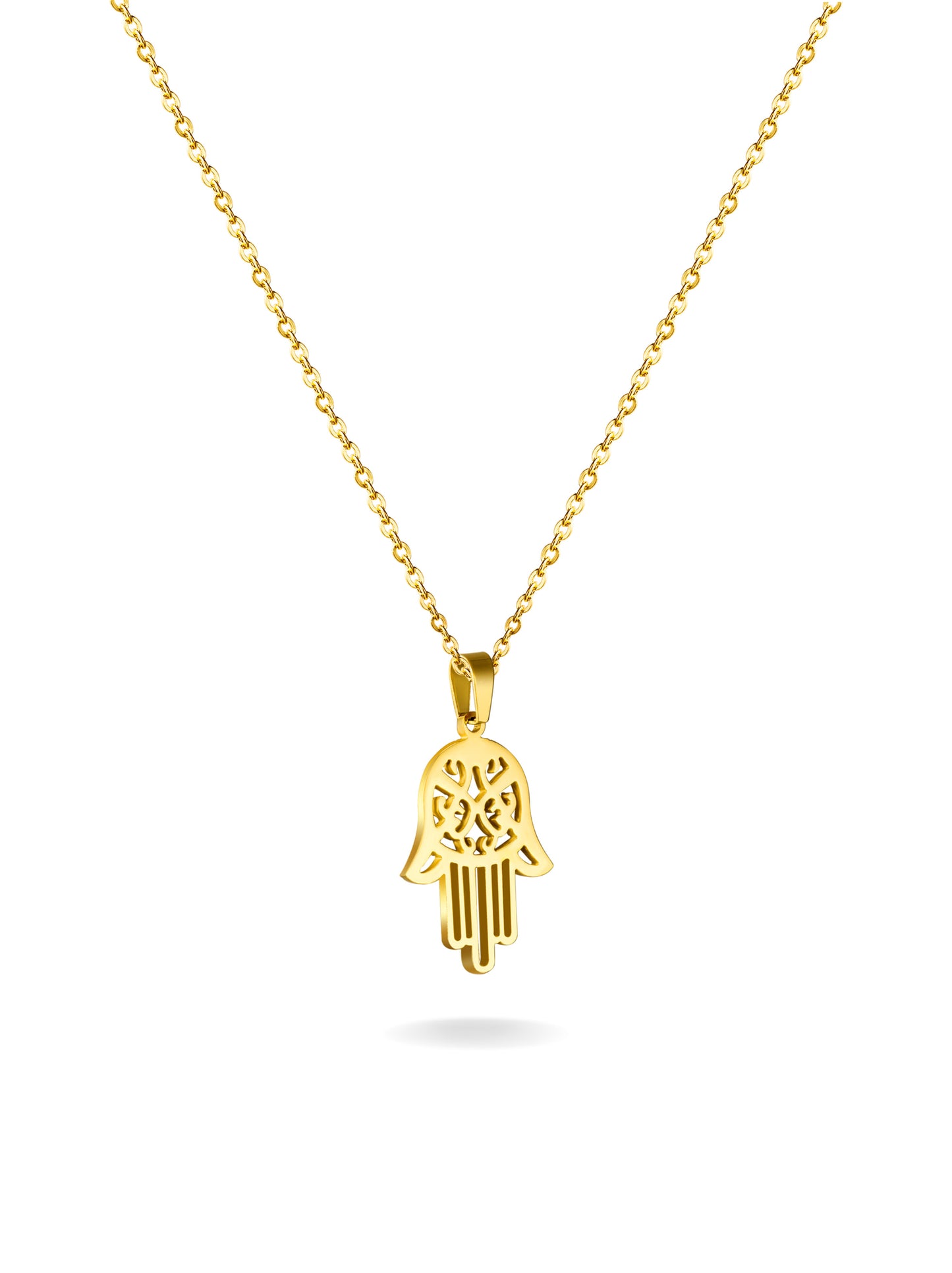 Hand of Fatima golden steel necklace