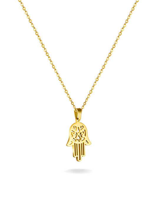 Hand of Fatima golden steel necklace