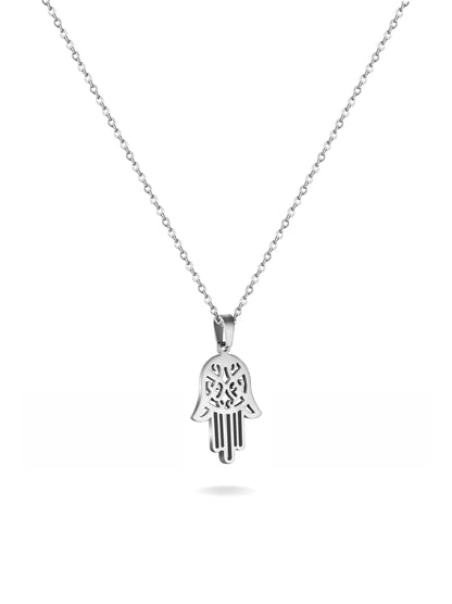 Hand of Fatima silver steel necklace