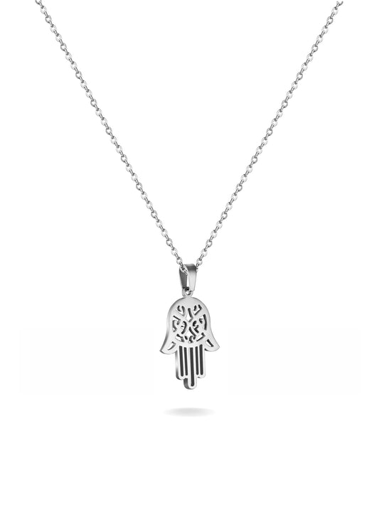 Hand of Fatima silver steel necklace