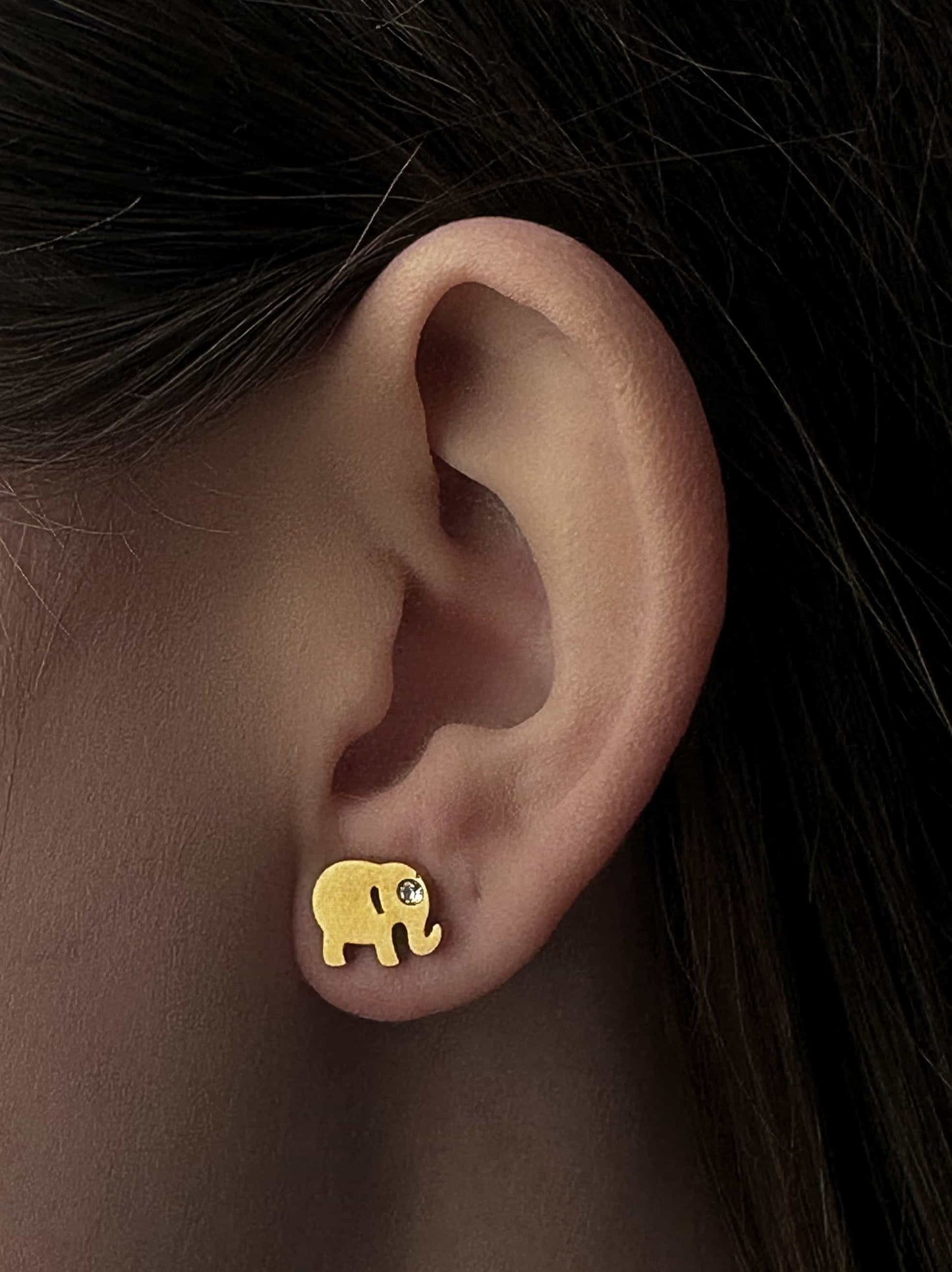 Elephant gold steel earrings with crystal