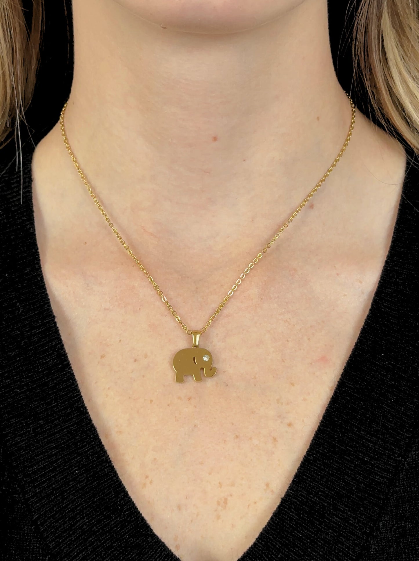 Elephant gold steel necklace with zirconia