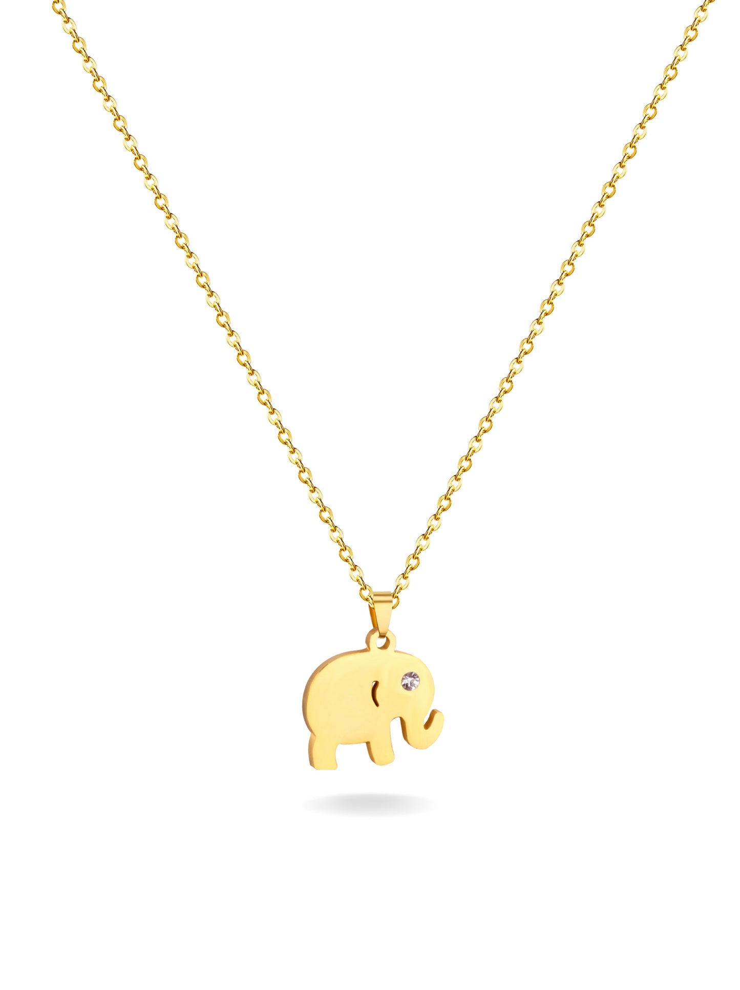 Colar de aço dourado elefante com zircônia