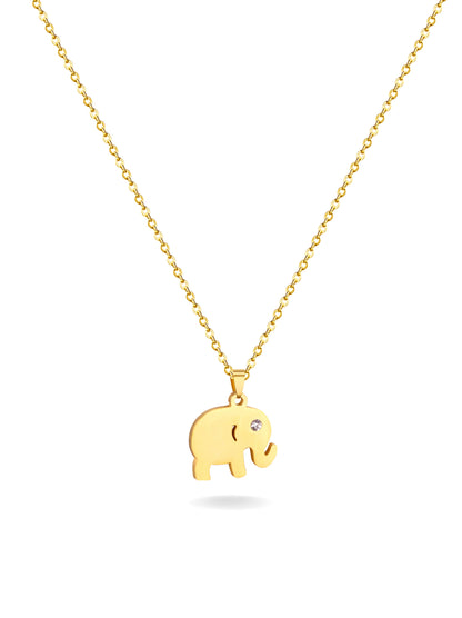 Colar de aço dourado elefante com zircônia