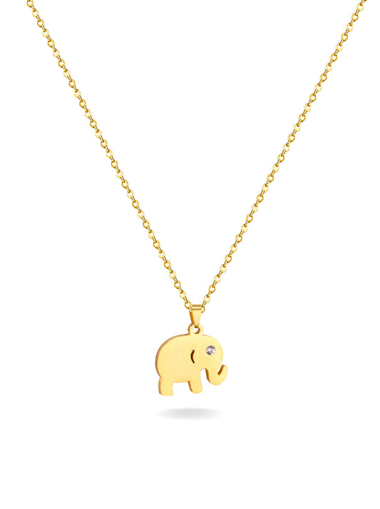 Colar de aço dourado elefante com zircônia