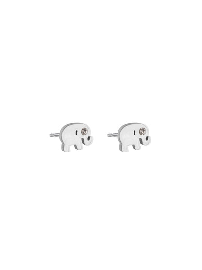 Elephant silver steel earrings with crystal