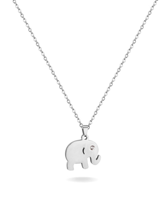 Elephant silver steel necklace with crystal