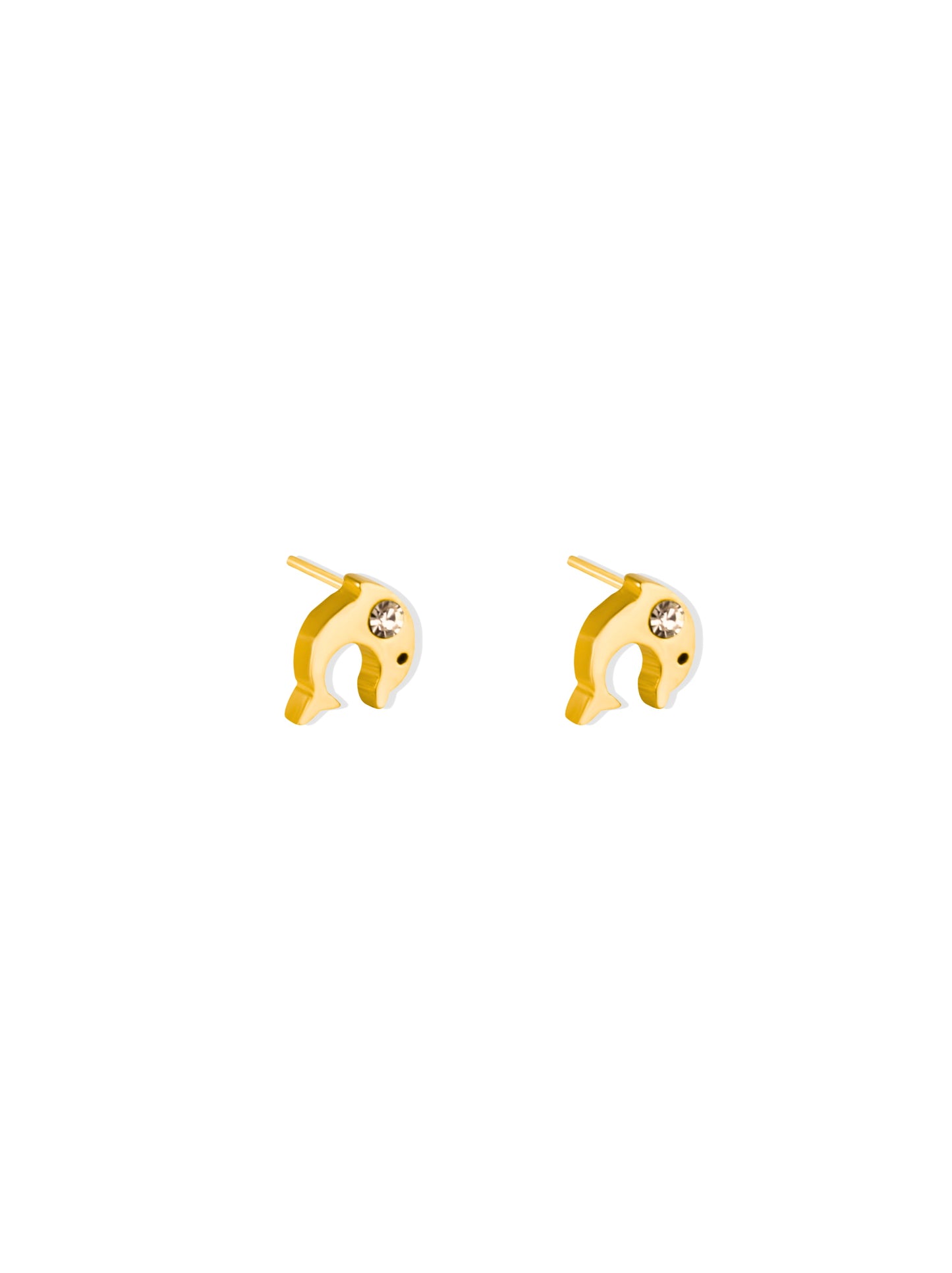 Dolphin gold steel earrings with crystal