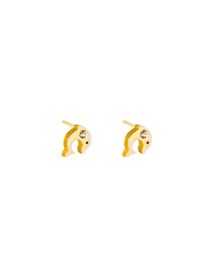 Dolphin gold steel earrings with crystal