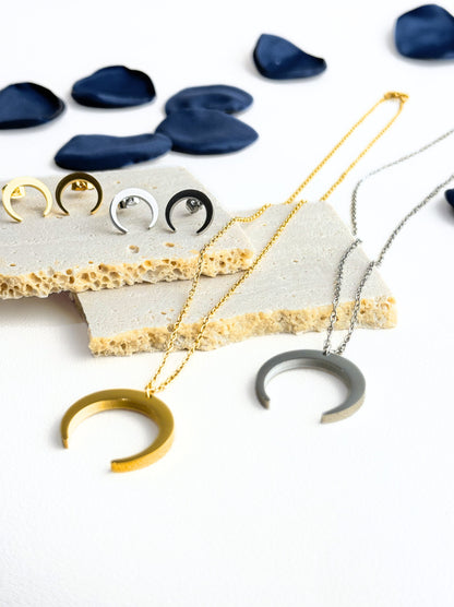 Moon gold steel earrings