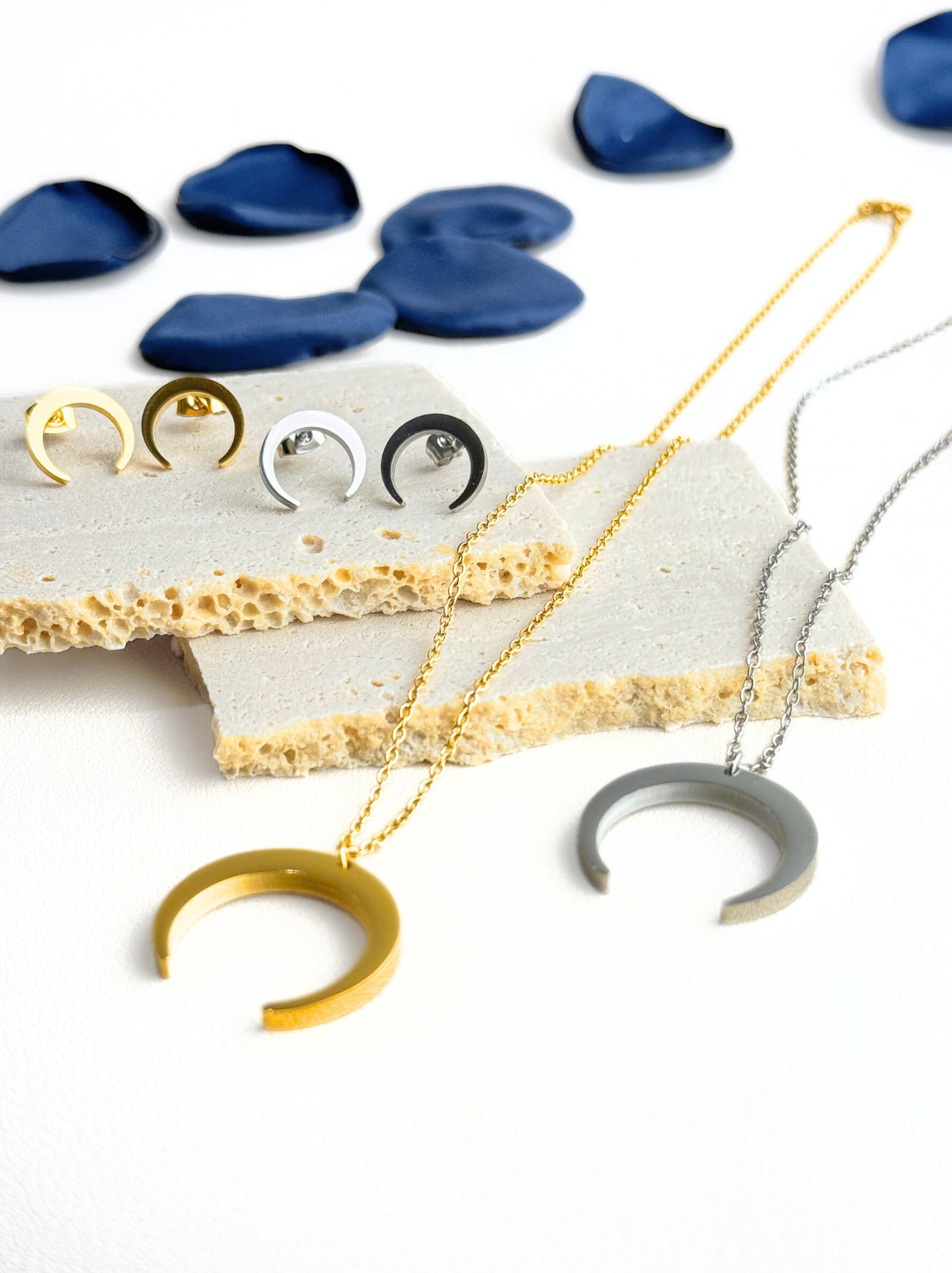 Moon gold steel necklace