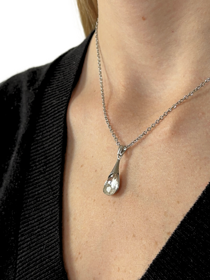 Silver steel necklace with zirconia