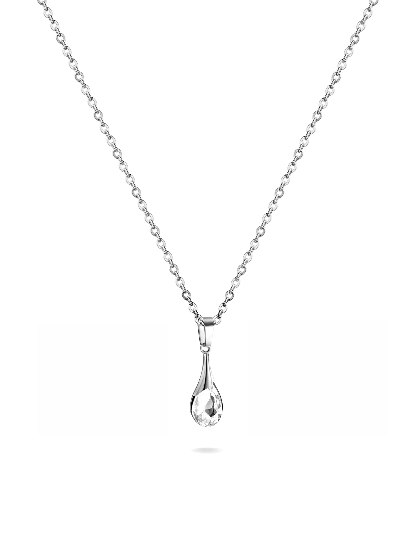 Silver steel necklace with zirconia