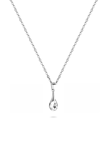 Silver steel necklace with zirconia