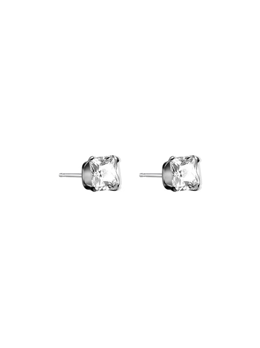 Silver steel earrings with zirconia