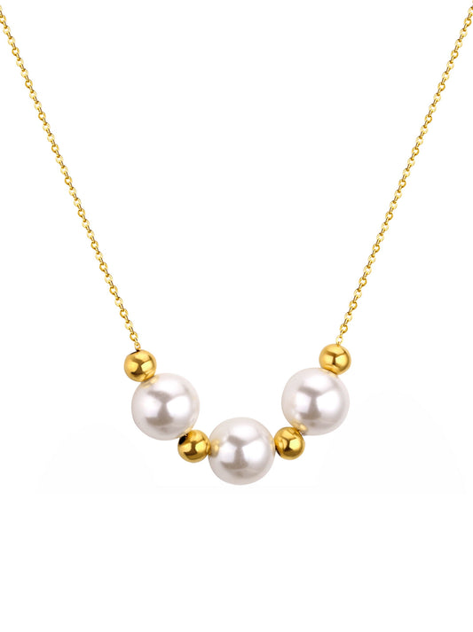 Golden steel necklace with pearls
