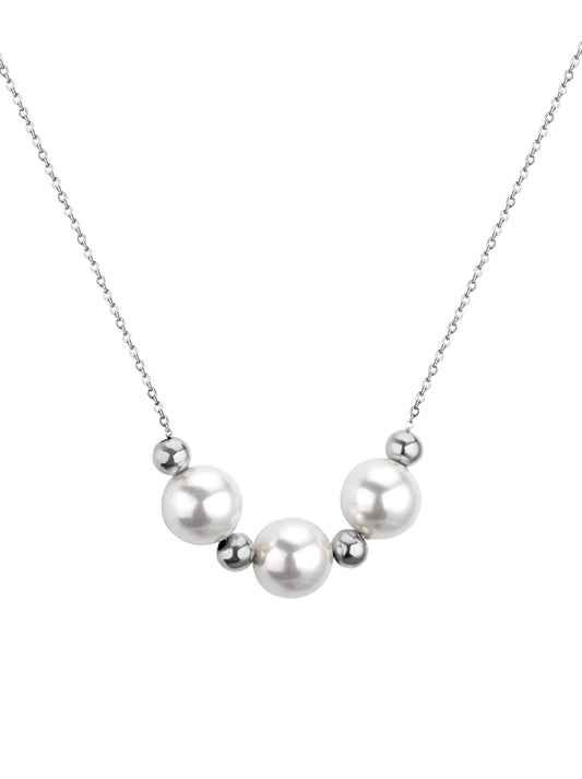 Silver steel necklace with pearls