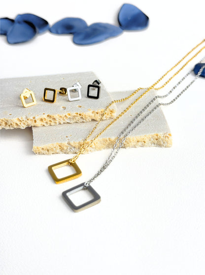 Square golden steel necklace