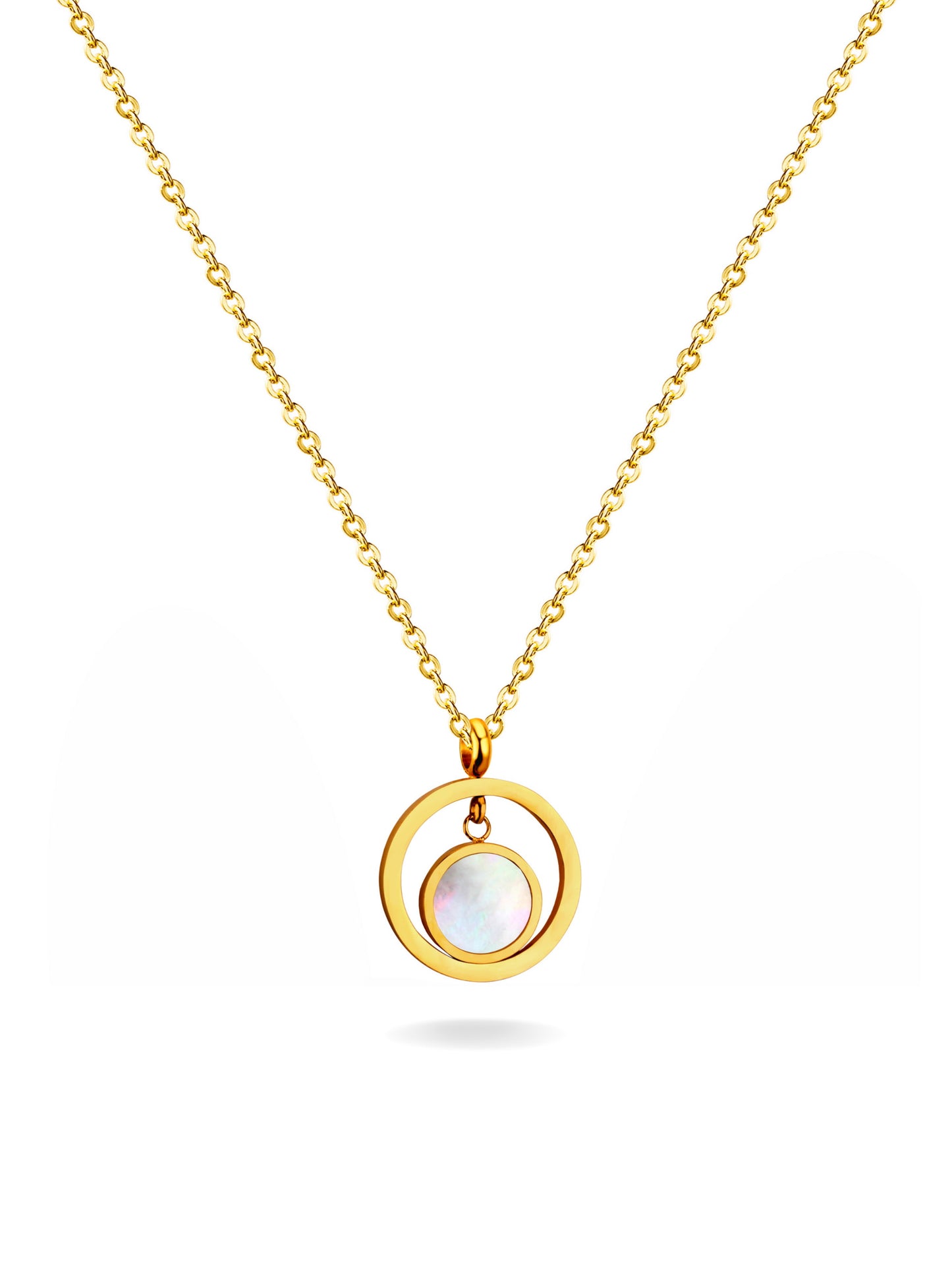 Golden steel necklace with pearl circle