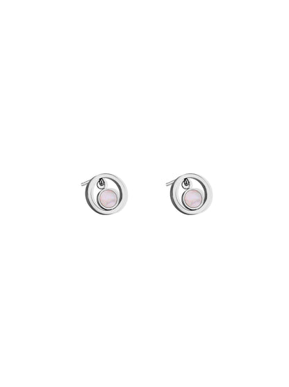 Silver steel earrings with pearl circle