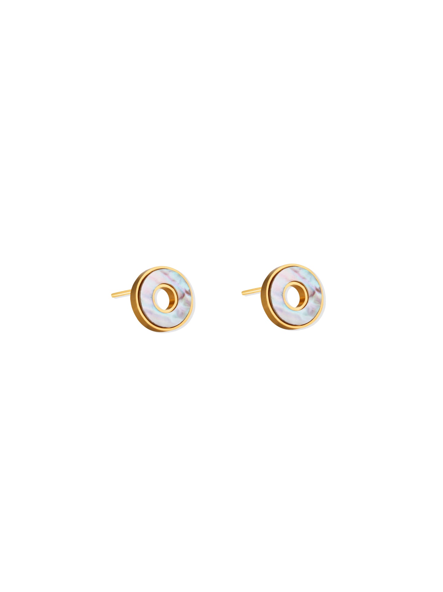 Golden steel earrings with pearl circle