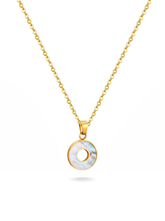 Golden steel necklace with pearl circle