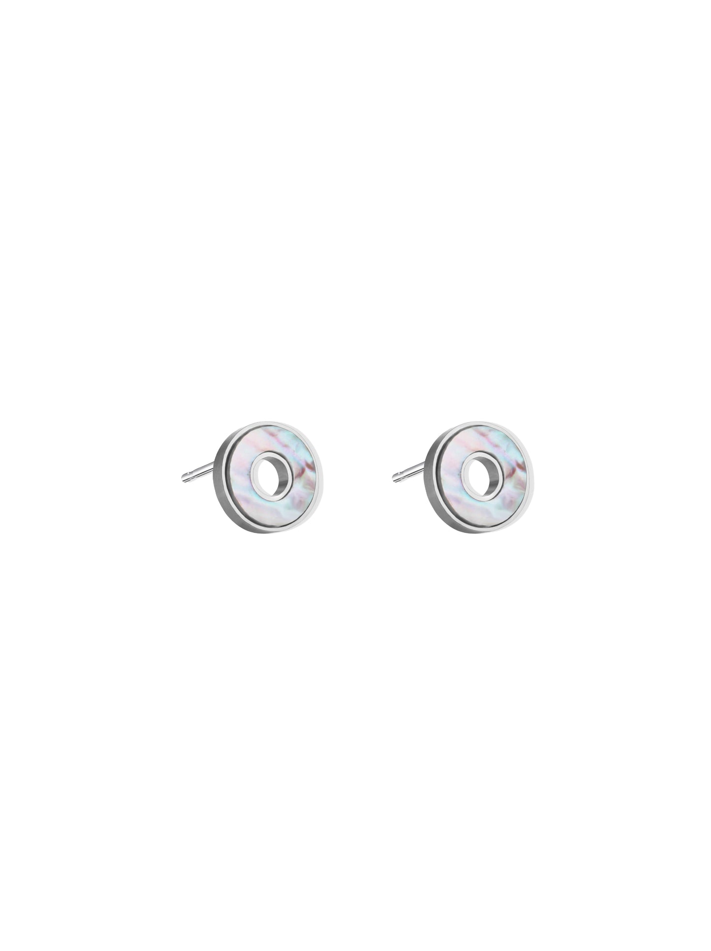 Silver steel earrings with pearl circle