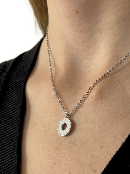 Silver steel necklace with pearl circle