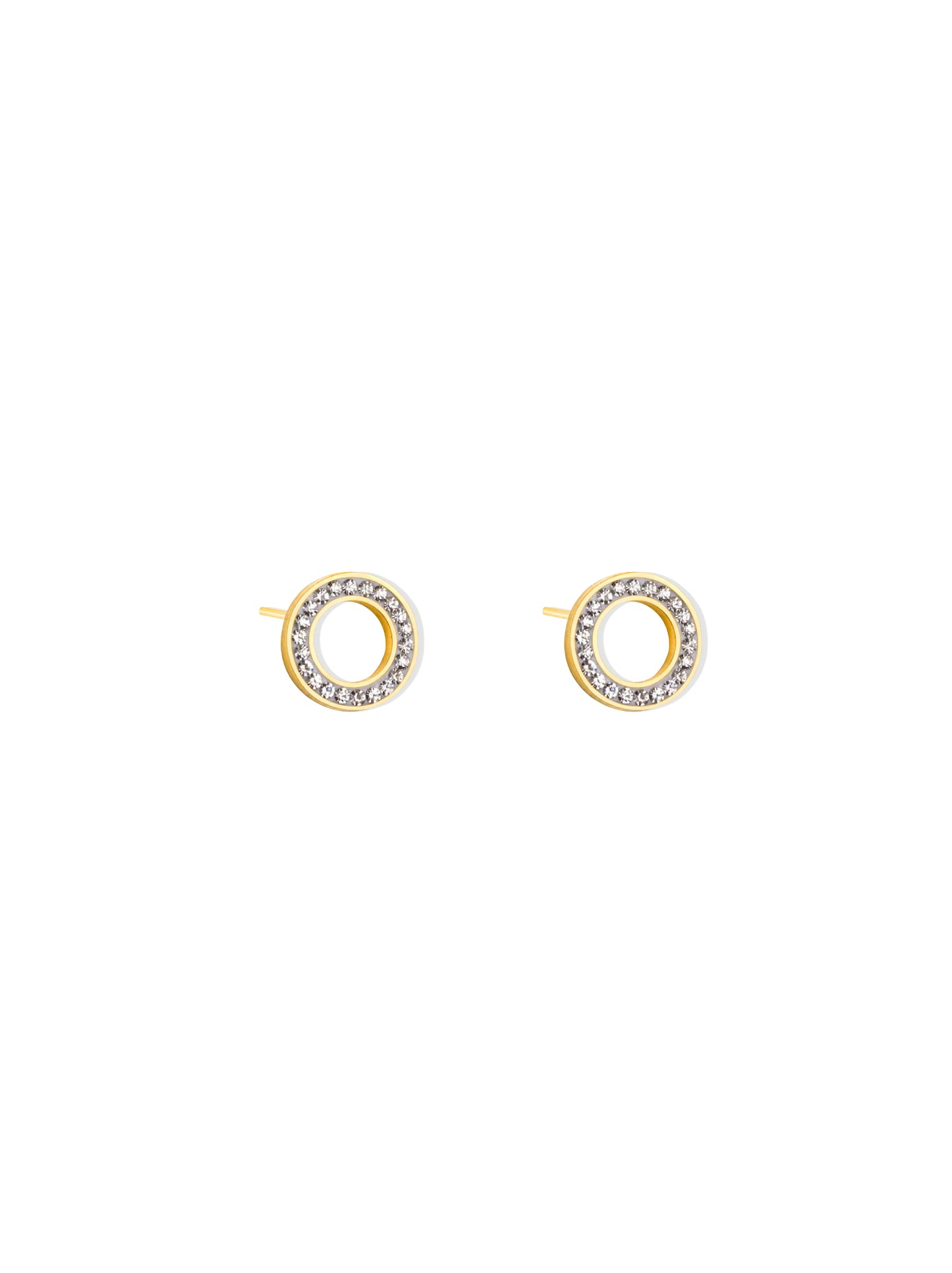 Golden steel crystal circle earrings