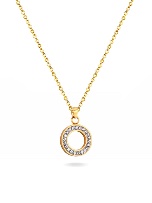 Golden steel necklace with circle of crystals