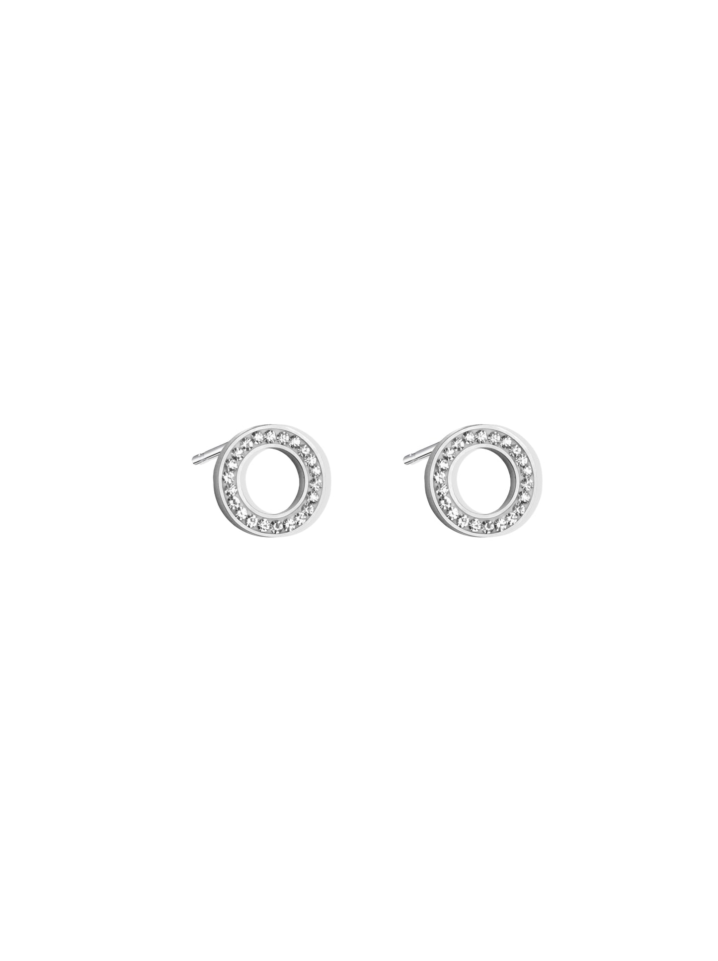 Silver steel circle crystal earrings