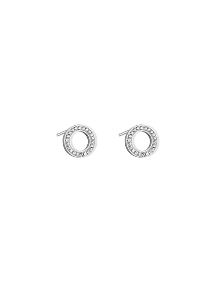 Silver steel circle crystal earrings