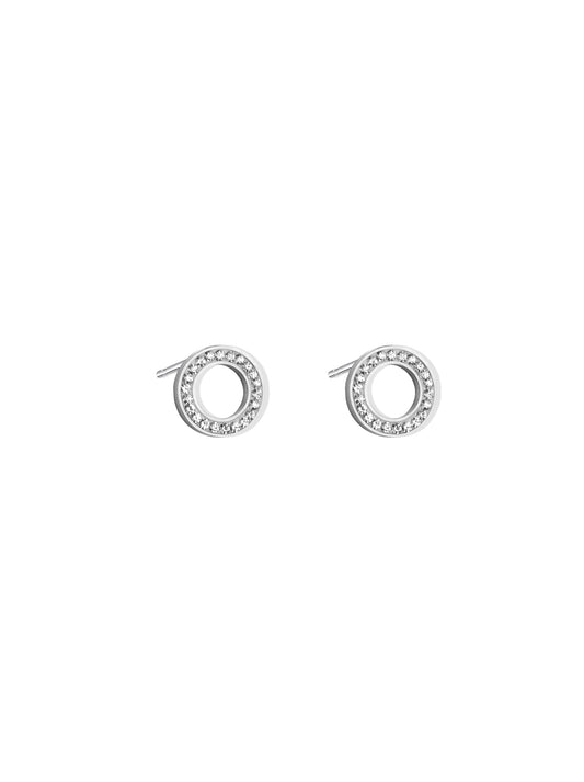 Silver steel circle crystal earrings