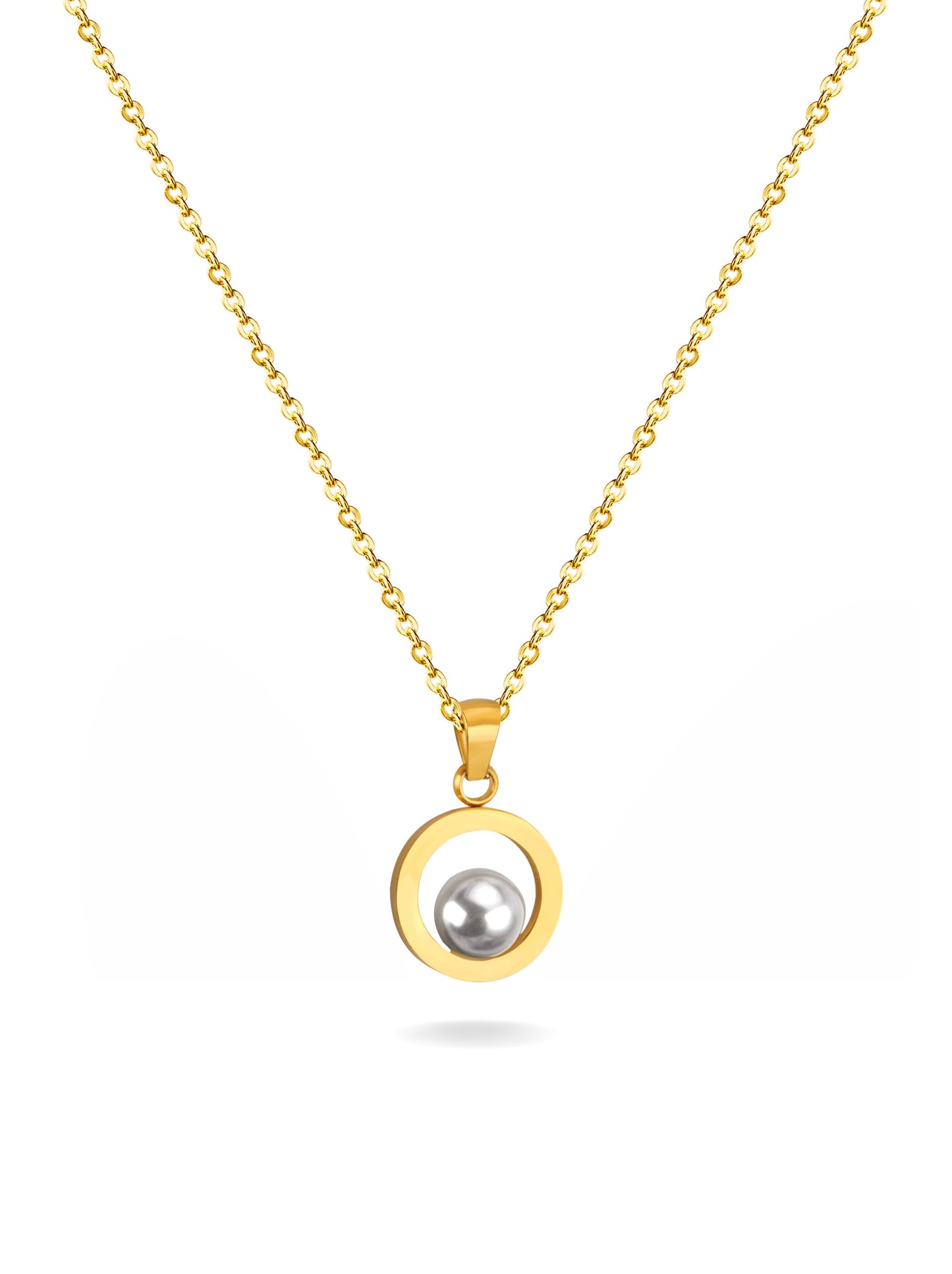 Golden steel circle necklace with pearl