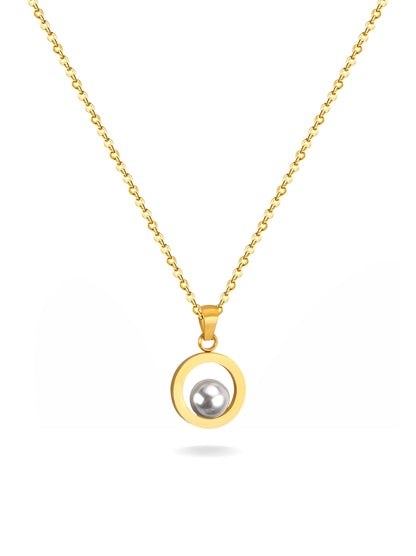 Golden steel circle necklace with pearl