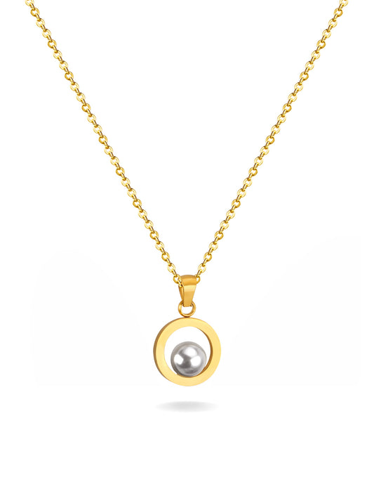 Collier cercle acier doré avec perle