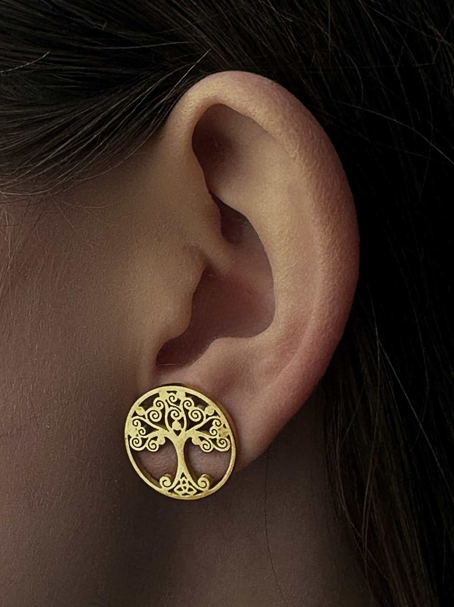 Tree of life gold steel earrings