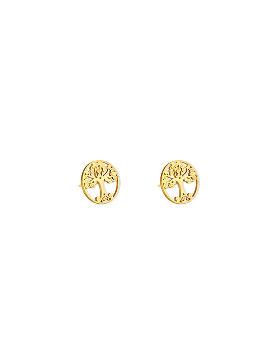 Tree of life gold steel earrings