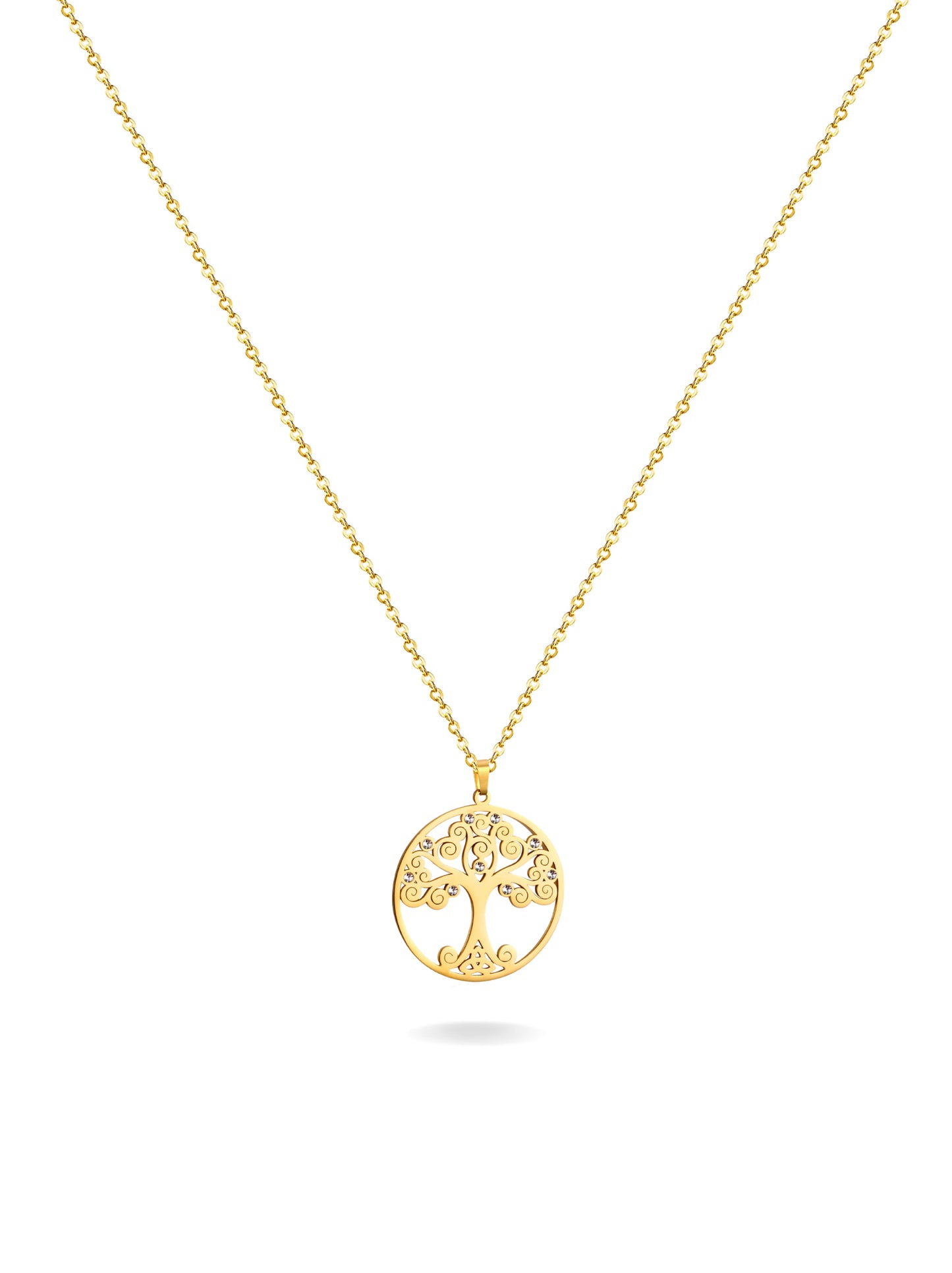 Tree of life gold steel necklace with zirconia