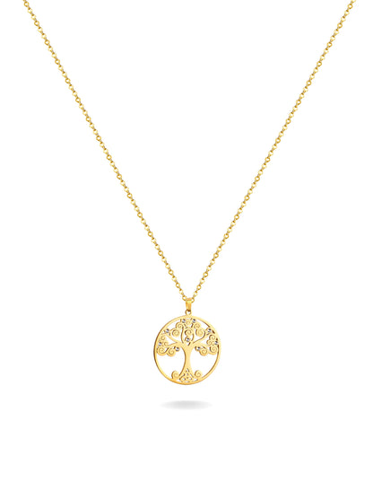 Tree of life gold steel necklace with zirconia