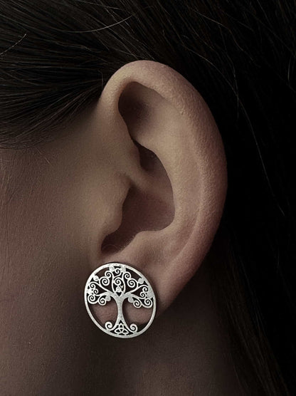 Tree of life silver steel earrings