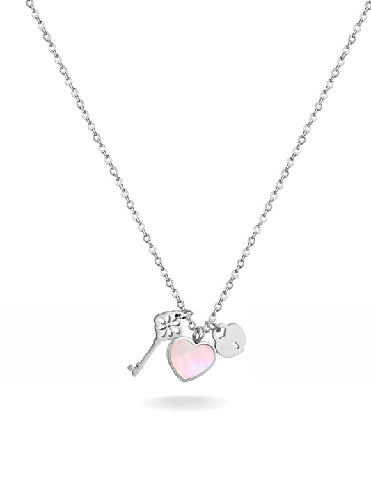 Silver steel necklace with hearts