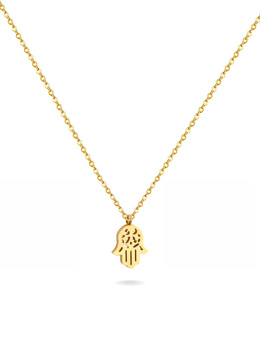 Hand of Fatima golden steel necklace