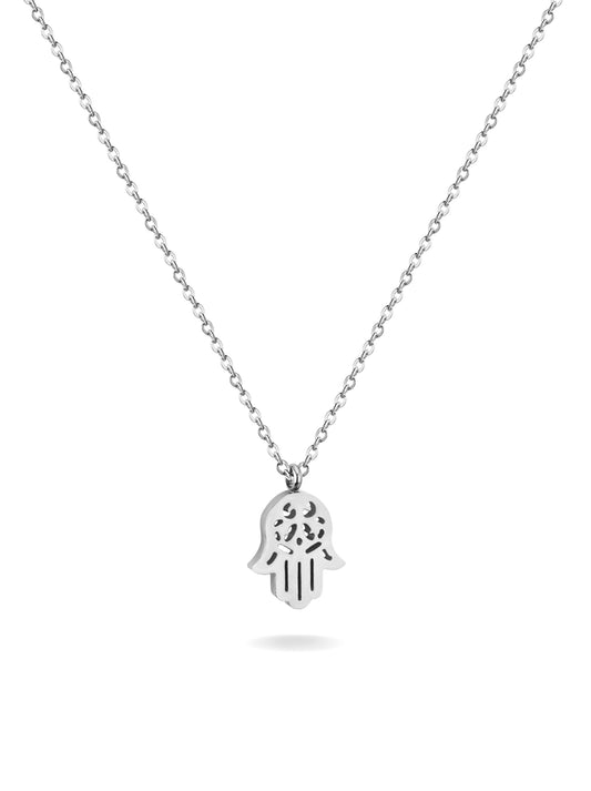 Hand of Fatima silver steel necklace