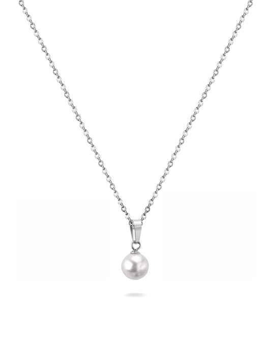 Silver steel necklace with pearl