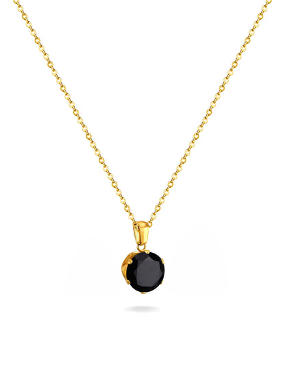 Golden steel necklace with black crystal