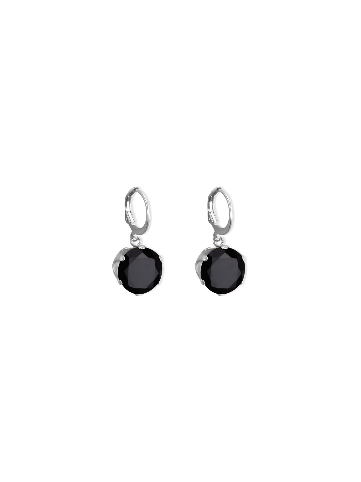 Boucles D'oreilles Acier Argenté Cristal Noir