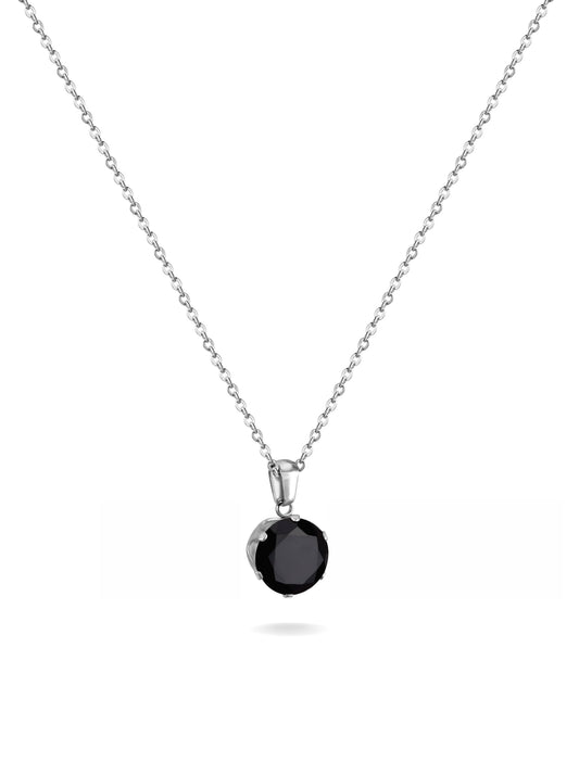 Silver steel necklace with black crystal